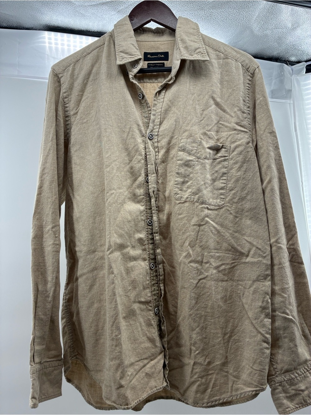 Massimo Dutti Men's Beige Long-Sleeve Button-Down Shirt